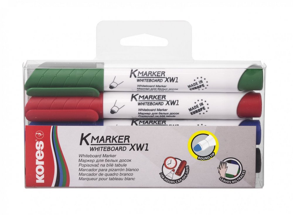 K-MARKER do białych tablic XW1 Zestaw, 4 x XW11 Marker z okrągłą końcówką, mix kolorów + 1 x gąbka do tablic