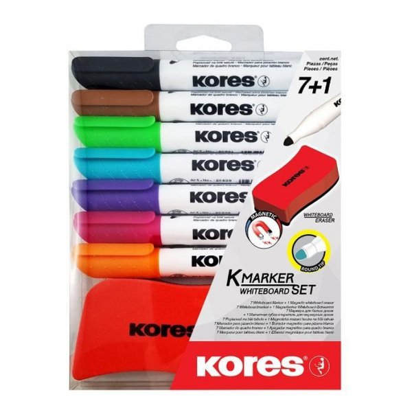 K-MARKER do białych tablic XW1 Zestaw, 6 x XW11 Marker z okrągłą końcówką, mix kolorów + 1 x gąbka do tablic
