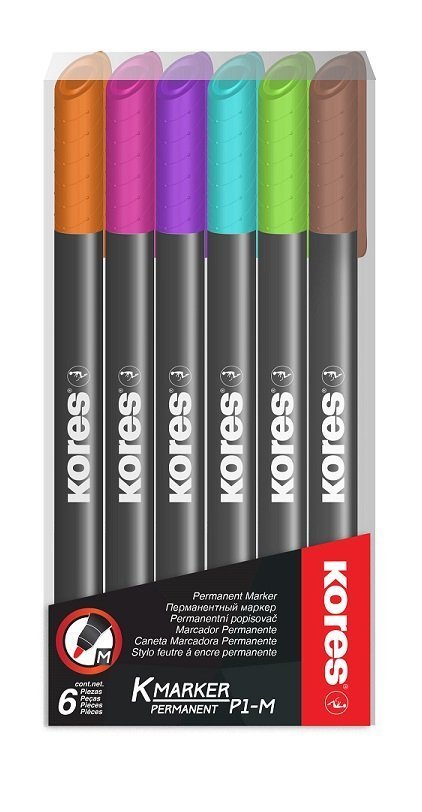 K-MARKER Permanentny P1-M, okrągła końcówka, zestaw 6 kolorów