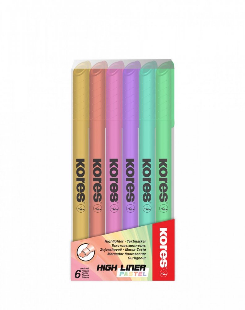 Zakreślacz HIGH LINER, ścięta końcówka, okrągły, mix 6 pastelowych kolorów w opakowaniu