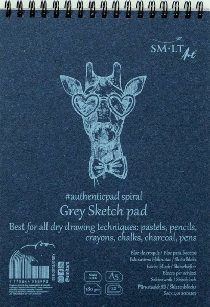 SMLT art Blok Authentic, šedý, A5, 20 listů, 180g/m2, spirála