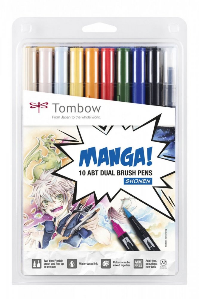 Tombow Flamaster Brush pen ABT - MangaSet Shonen, 10 szt.