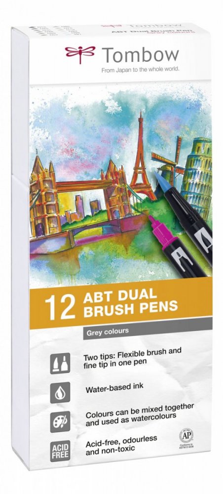 Tombow Flamaster Brush pen ABT – Grey Tone, 12 szt.