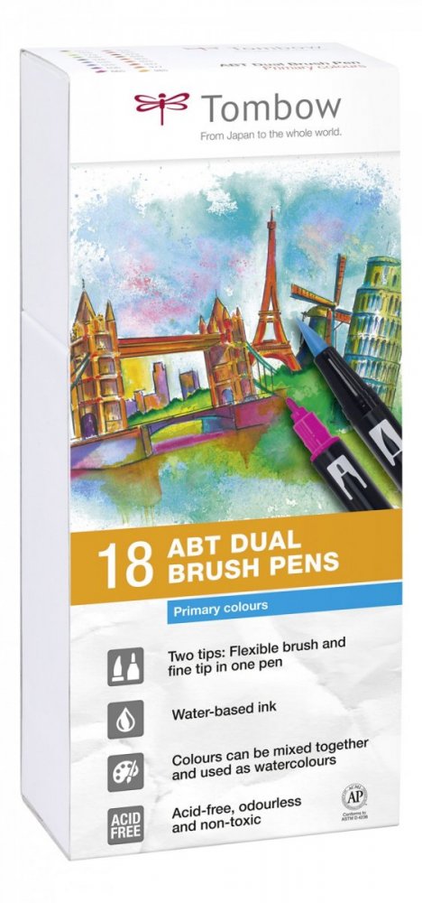 Tombow Flamaster Brush pen ABT – Primary colours, 18 szt.
