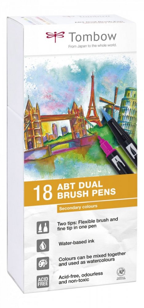 Tombow Flamaster Brush pen ABT – Secundary colours, 18 szt.