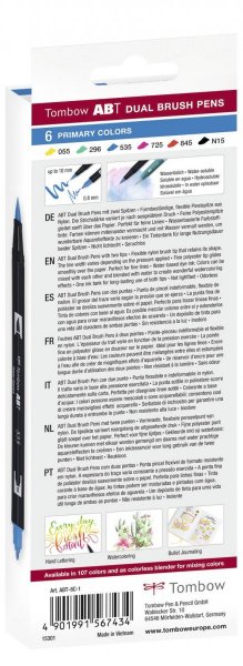 Tombow Flamaster Brush pen ABT – Primary colours, 6 szt.