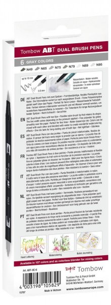 Tombow Flamaster Brush pen ABT – Gray colours, 6 szt.