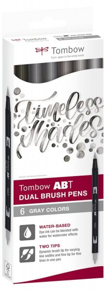 Tombow Flamaster Brush pen ABT – Gray colours, 6 szt.