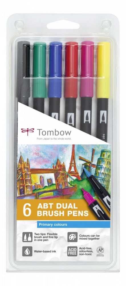 Tombow Flamaster Brush pen ABT – Primary colours, 6 szt.
