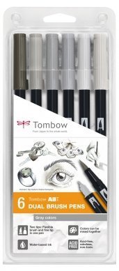 Tombow Flamaster Brush pen ABT – Gray colours, 6 szt.