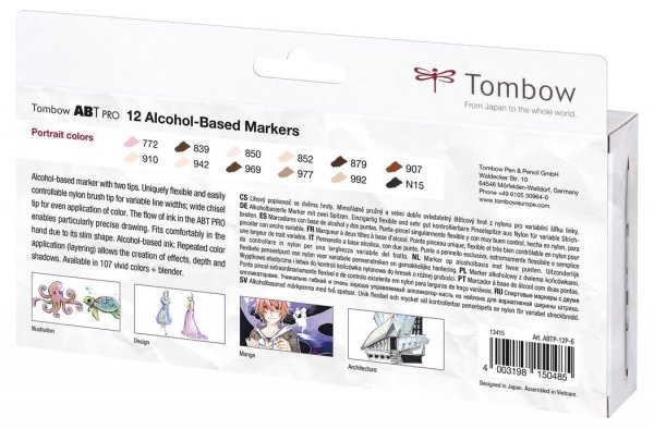 Tombow Flamaster Brush pen na bazie alkoholu ABT PRO, 12 szt., Portrait colors