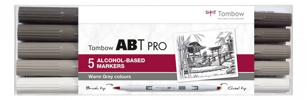 Tombow Flamaster Brush pen na bazie alkoholu ABT PRO, 5 szt., Warm grey colors