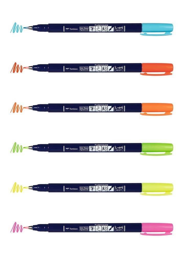 Tombow Flamaster Brush pen Fudenosuke, set 6 szt