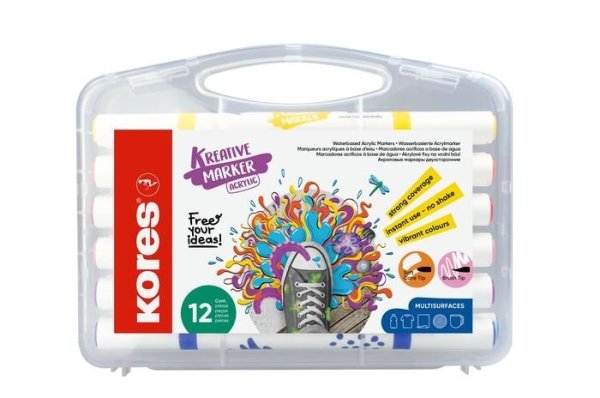 Kores Akrylové popisovače Kreative Marker, set 12 barev v přenosném plastovém pouzdře