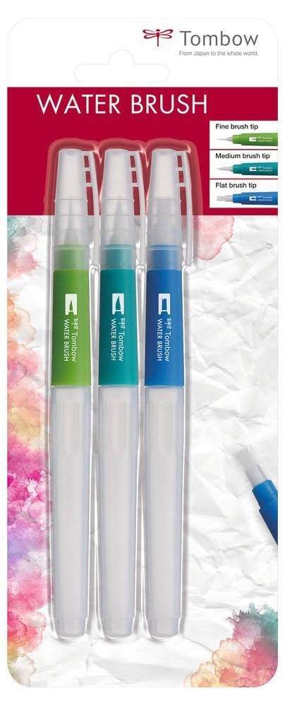 Tombow Pędzel wodny Water Brush z różnymi końcówkami pędzelkowymi, set 3 szt