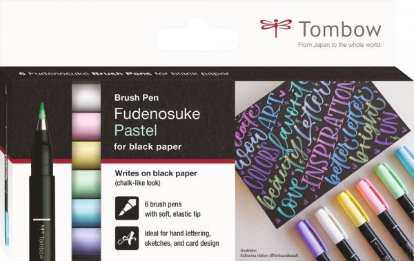 Tombow Flamastry pędzelkowe Fudenosuke pastel do czarnych kartek, 6 szt. 