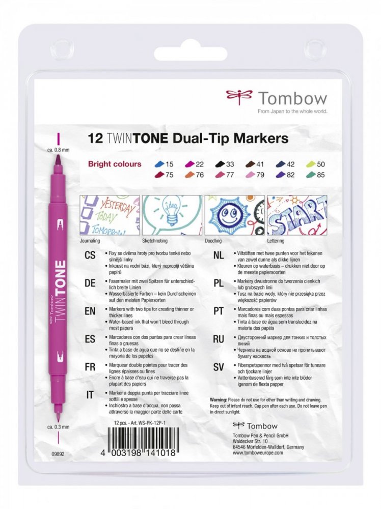 Tombow Marker TwinTone, 12 sztuk, żywe kolory
