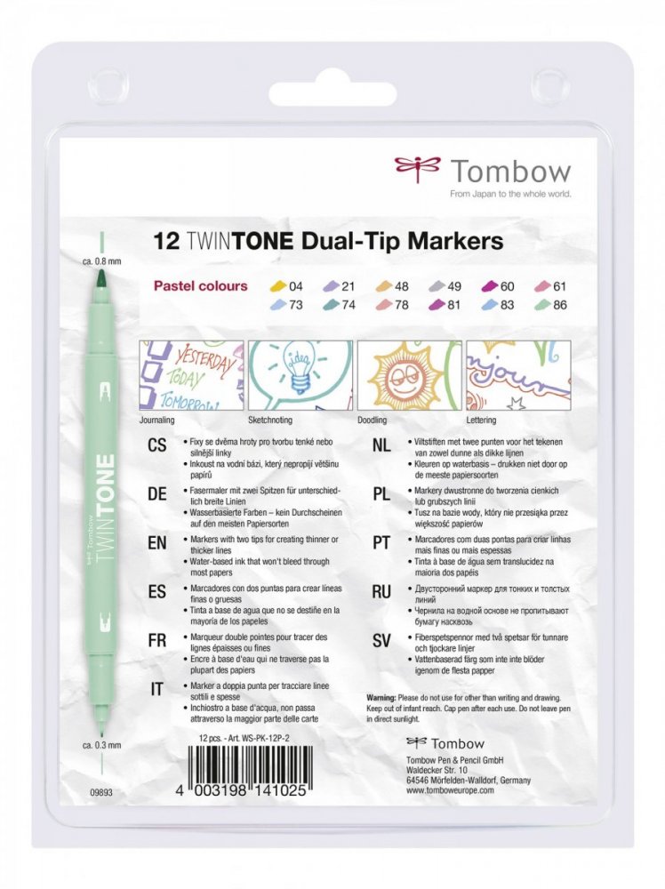 Tombow Marker TwinTone, 12 sztuk, pastelowe kolory