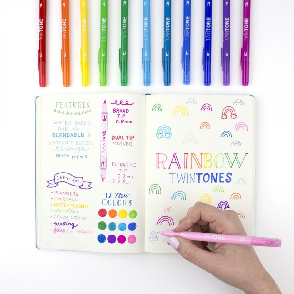 Tombow Marker TwinTone, 12 sztuk, kolory tęczy