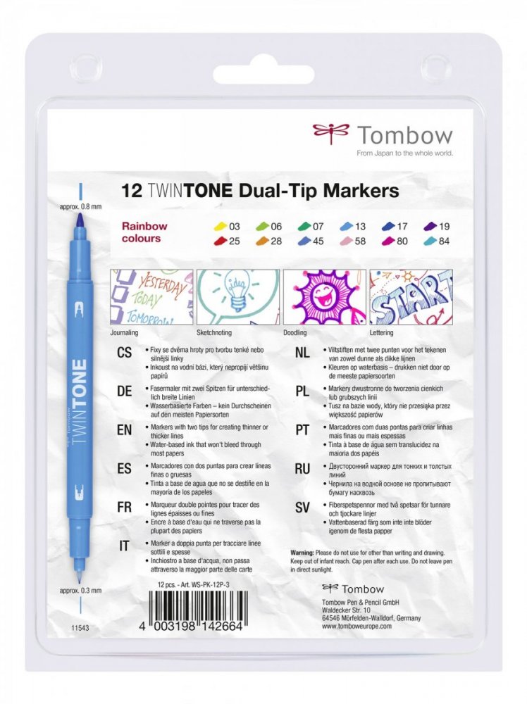 Tombow Marker TwinTone, 12 sztuk, kolory tęczy