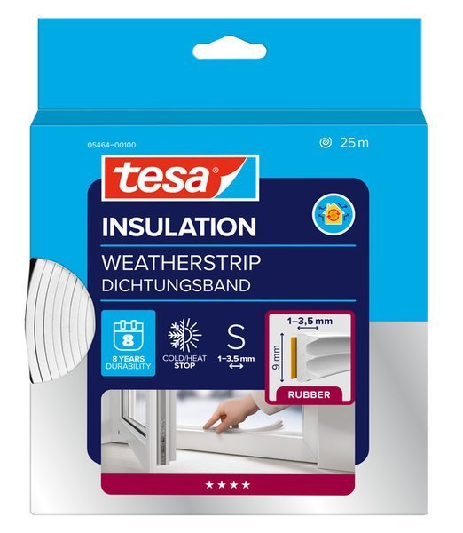 tesa® IZOLAČNÍ Samolepicí těsnění – gumové, profil E, 25 m x 9 mm x 4 mm, bílé