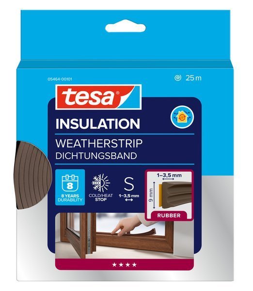 tesa® IZOLAČNÍ Samolepicí těsnění – gumové, profil E, 25 m x 9 mm x 4 mm, hnědé