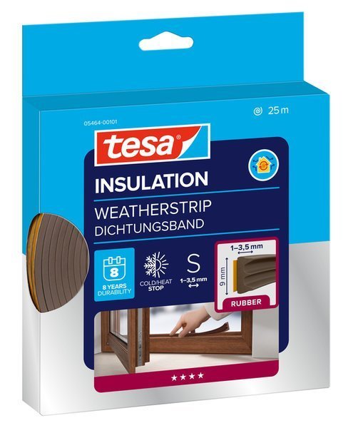 tesa® IZOLAČNÍ Samolepicí těsnění – gumové, profil E, 25 m x 9 mm x 4 mm, hnědé