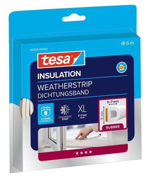 tesa® IZOLAČNÍ Samolepicí těsnění – gumové, profil D, 6 m x 9 mm x 8 mm, bílé