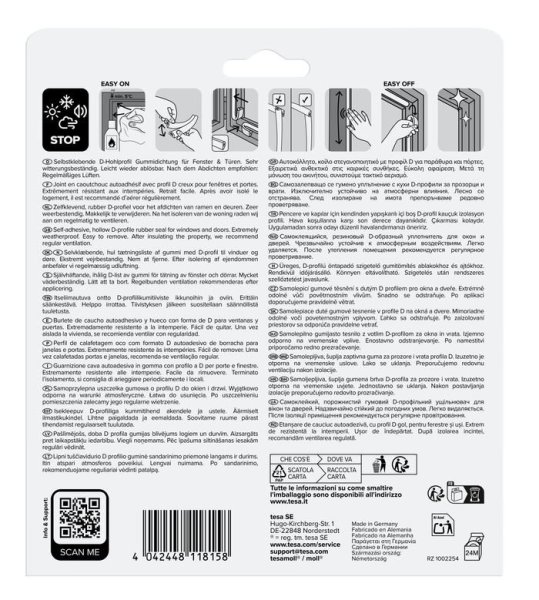 tesa® IZOLAČNÍ Samolepicí těsnění – gumové, profil D, 6 m x 9 mm x 8 mm, hnědé
