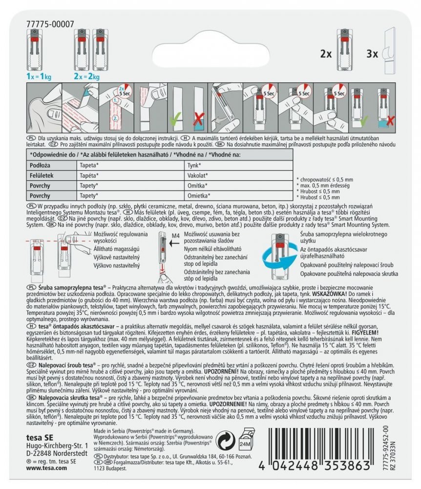 Regulowana śruba samoprzylepna 1 kg, tapeta i tynk