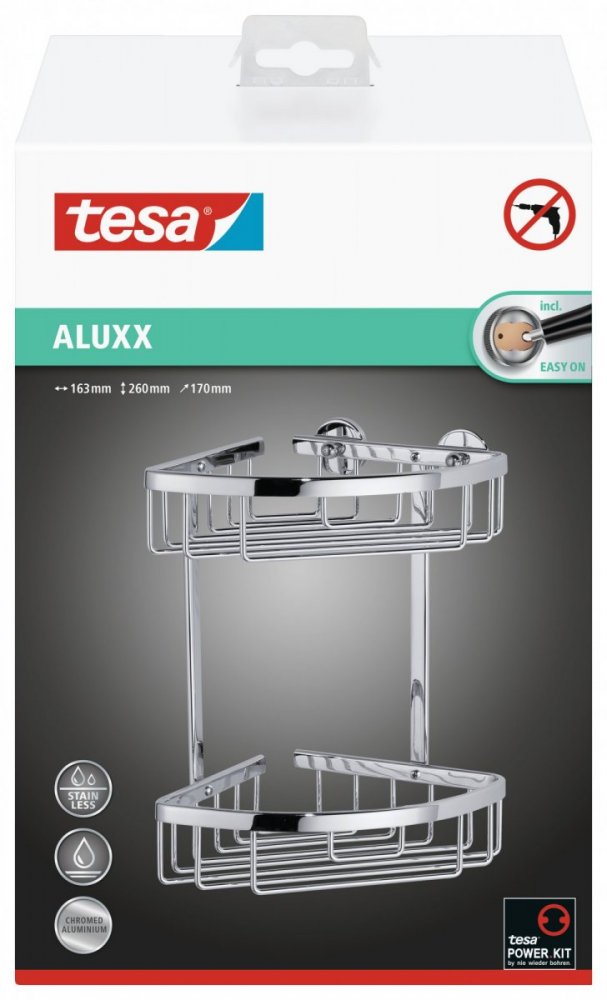 Aluxx Samoprzylepny, chromowany, koszyk podwójny narożny
