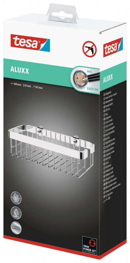 Aluxx Samoprzylepny, wykonany ze stali nierdzewnej, chromowany koszyk prostokątny duży
