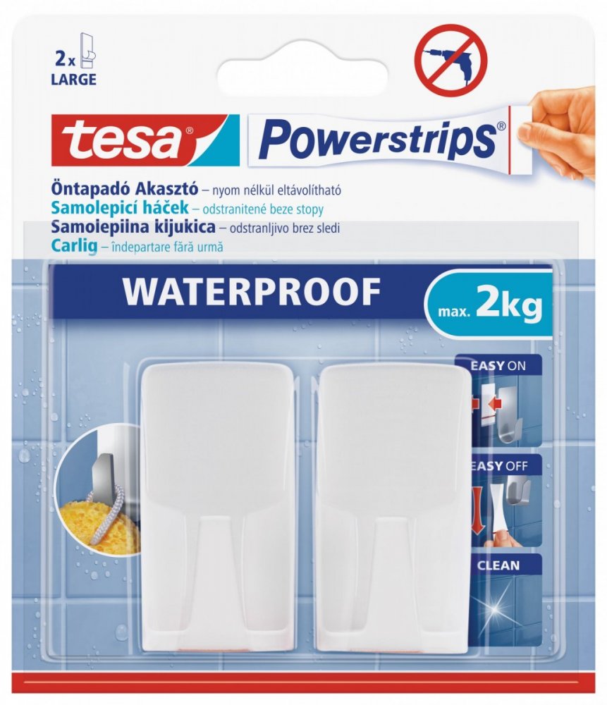 Waterproof Háčky, voděodolné, obdélníkové velké, bílý plast, nosnost 2kg, v balení 2ks