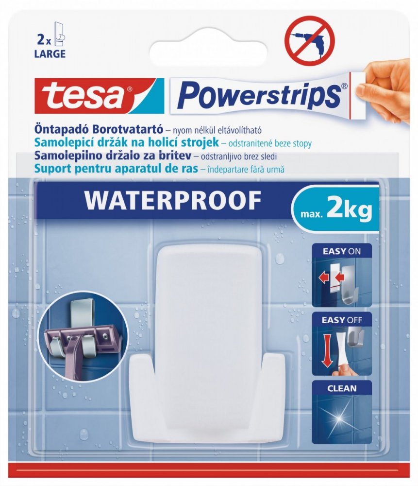 Waterproof Háčky, voděodolný, na holicí strojek, bílý plast, nosnost 2kg, v balení 1ks