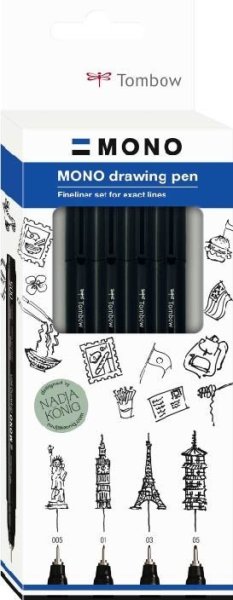 Zestaw Tombow MONO drawing pen Fine, 4 sztuki