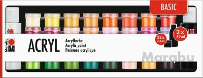 Marabu Zestaw akrylowy BASIC 32 x 3,5ml & 2 x 59 ml